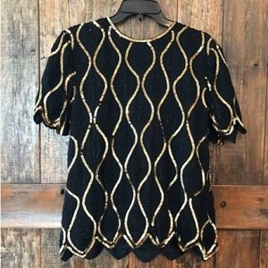 Gold and Black sequined Lawrence Kazar blouse